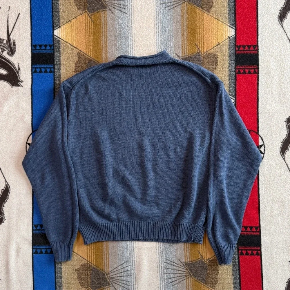 Polo Ralph Lauren Mens Linen Cotton Knit Sweater Blue Rolled Mock Neck Large